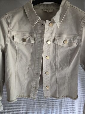 Laura Cream Denim Jacket - Women's Classic Button-Front Jean Jacket